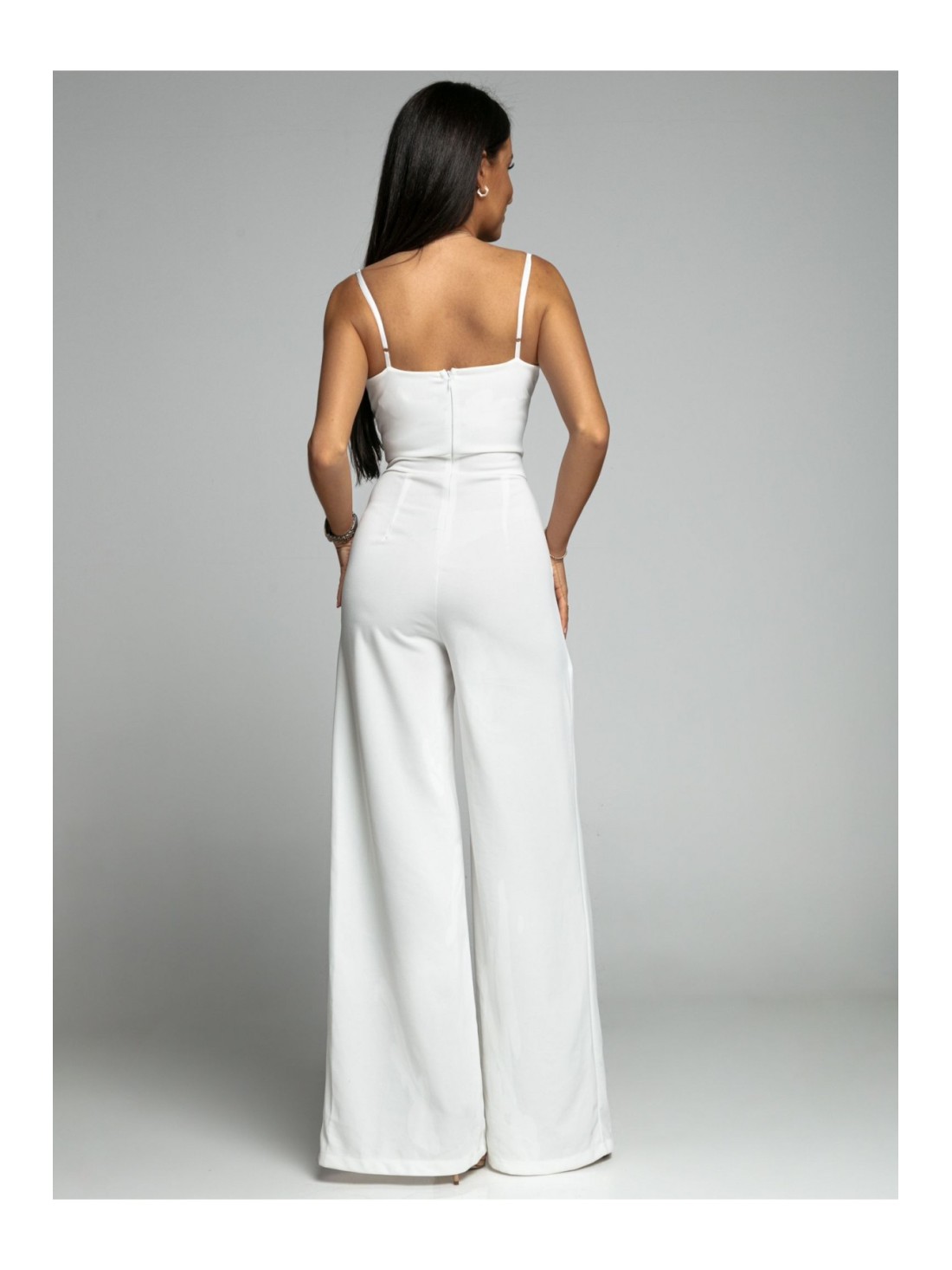 Elegant jumpsuit with straps and slits, white AZRT035